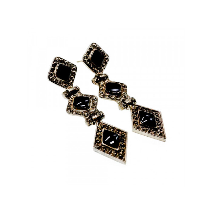 Vintage 925 Sterling Silver Onyx Earrings