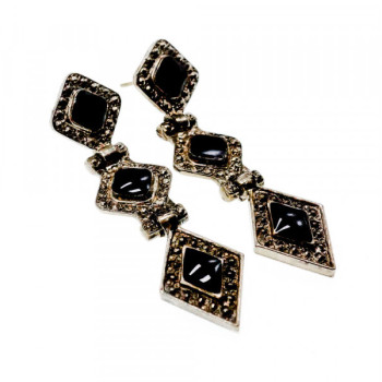 Vintage 925 Sterling Silver Onyx Earrings