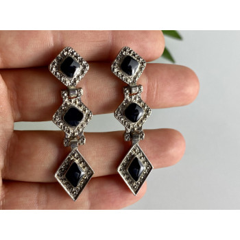 Vintage 925 Sterling Silver Onyx Earrings
