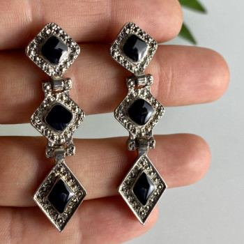 Vintage 925 Sterling Silver Onyx Earrings