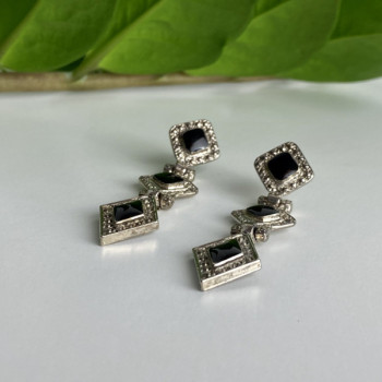 Vintage 925 Sterling Silver Onyx Earrings