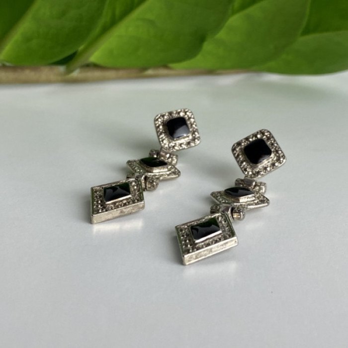 Vintage 925 Sterling Silver Onyx Earrings