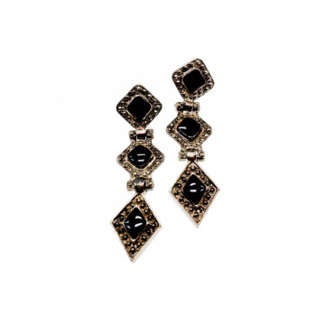 Vintage 925 Sterling Silver Onyx Earrings