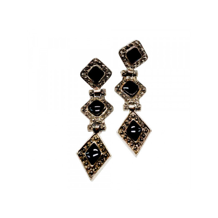 Vintage 925 Sterling Silver Onyx Earrings