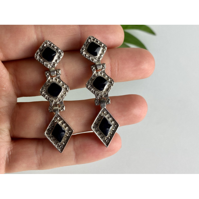 Vintage 925 Sterling Silver Onyx Earrings