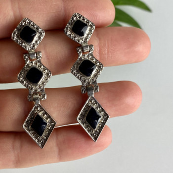 Vintage 925 Sterling Silver Onyx Earrings