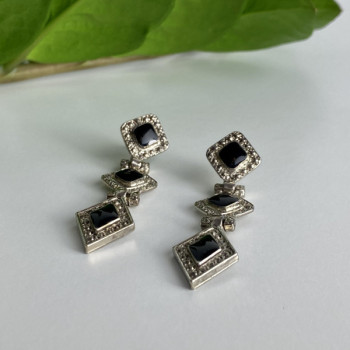 Vintage 925 Sterling Silver Onyx Earrings