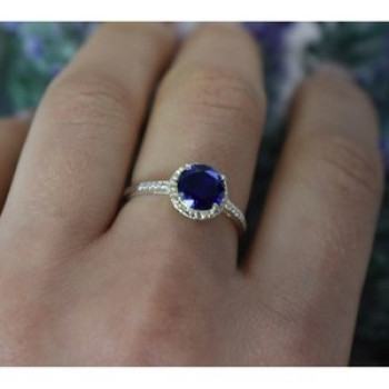 925 Sterling Silver Sapphire Classic Ring Size 8