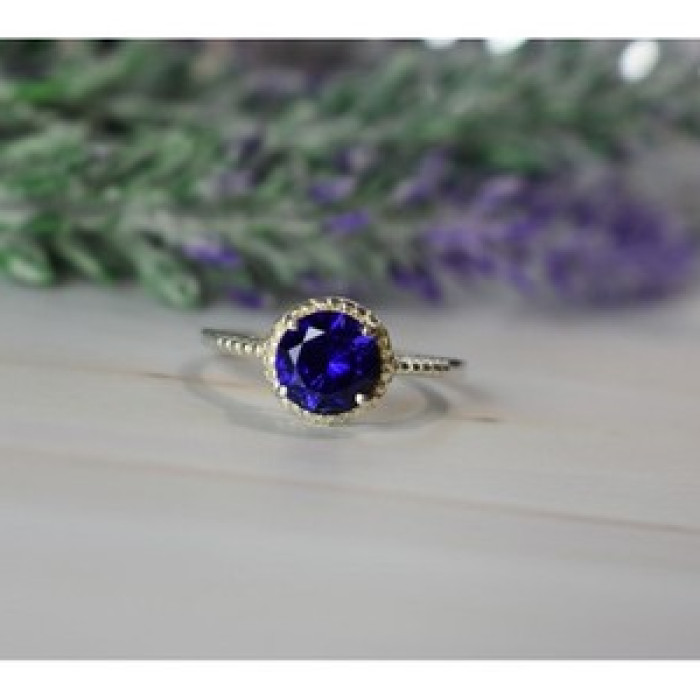 925 Sterling Silver Sapphire Classic Ring Size 8