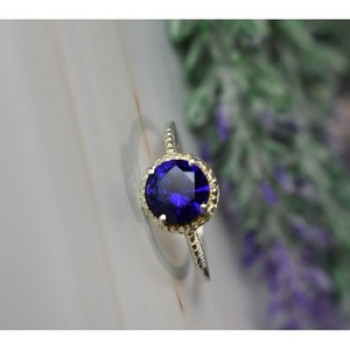 925 Sterling Silver Sapphire Classic Ring Size 8