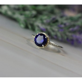 925 Sterling Silver Sapphire Classic Ring Size 8