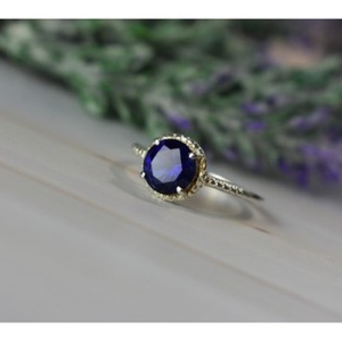 925 Sterling Silver Sapphire Classic Ring Size 8
