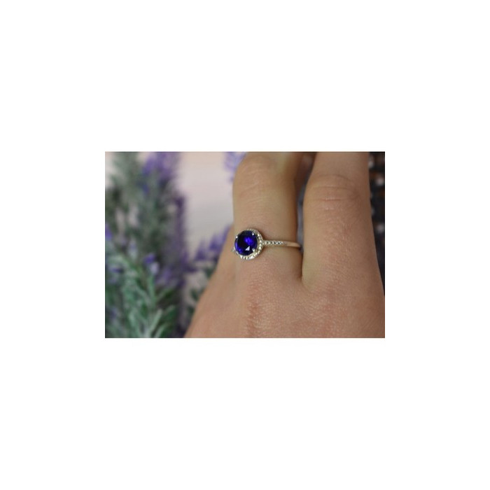 925 Sterling Silver Sapphire Classic Ring Size 8