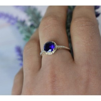 925 Sterling Silver Sapphire Classic Ring Size 8