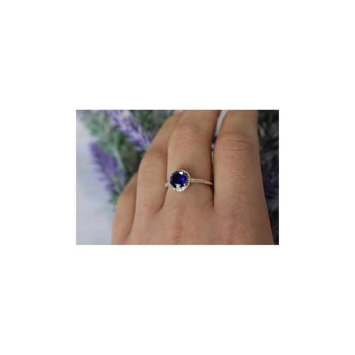 925 Sterling Silver Sapphire Classic Ring Size 8