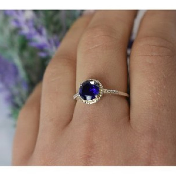 925 Sterling Silver Sapphire Classic Ring Size 8