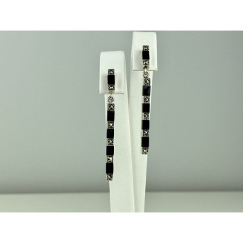 925 Sterling Silver Black Nephrite & Marcasites Earrings