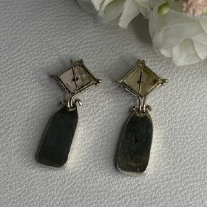 925 Sterling Silver Abalone & Onyx Earrings Length 1.50 Inch