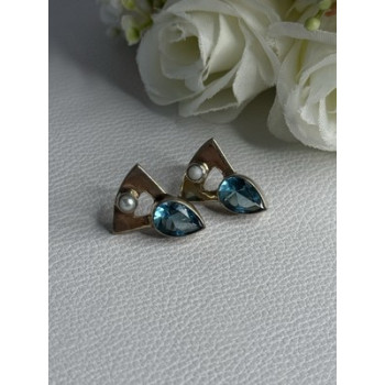 925 STERLING SILVER TOPAZ & PEARL EARRINGS LENGTH 0.70 INCH