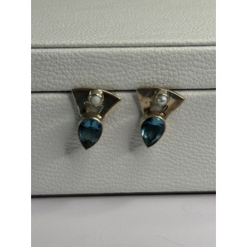 925 STERLING SILVER TOPAZ & PEARL EARRINGS LENGTH 0.70 INCH
