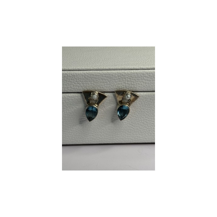 925 STERLING SILVER TOPAZ & PEARL EARRINGS LENGTH 0.70 INCH