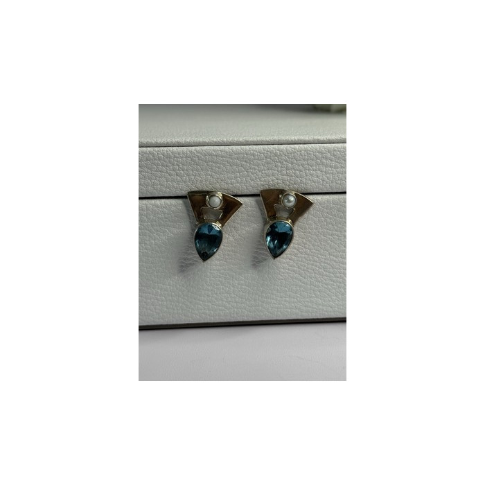 925 STERLING SILVER TOPAZ & PEARL EARRINGS LENGTH 0.70 INCH