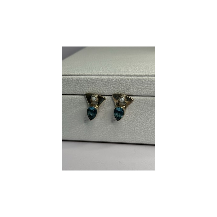 925 STERLING SILVER TOPAZ & PEARL EARRINGS LENGTH 0.70 INCH