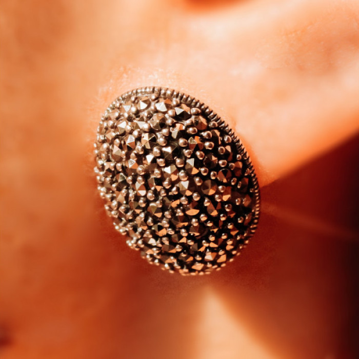 925 Sterling Silver Marcasites Stud Earrings