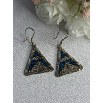 Vintage 925 Sterling Silver Turquoise Earrings Length 1.80 Inch