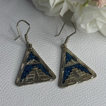 Vintage 925 Sterling Silver Turquoise Earrings Length 1.80 Inch