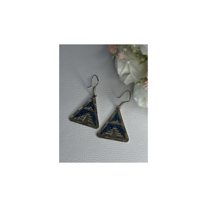 Vintage 925 Sterling Silver Turquoise Earrings Length 1.80 Inch