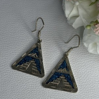 Vintage 925 Sterling Silver Turquoise Earrings Length 1.80 Inch