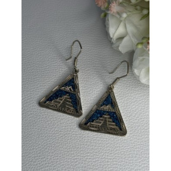 Vintage 925 Sterling Silver Turquoise Earrings Length 1.80 Inch