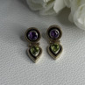 925 Sterling Silver Amethyst & Peridot Earrings Length 1 Inch
