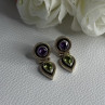 925 Sterling Silver Amethyst & Peridot Earrings Length 1 Inch