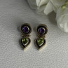 925 Sterling Silver Amethyst & Peridot Earrings Length 1 Inch