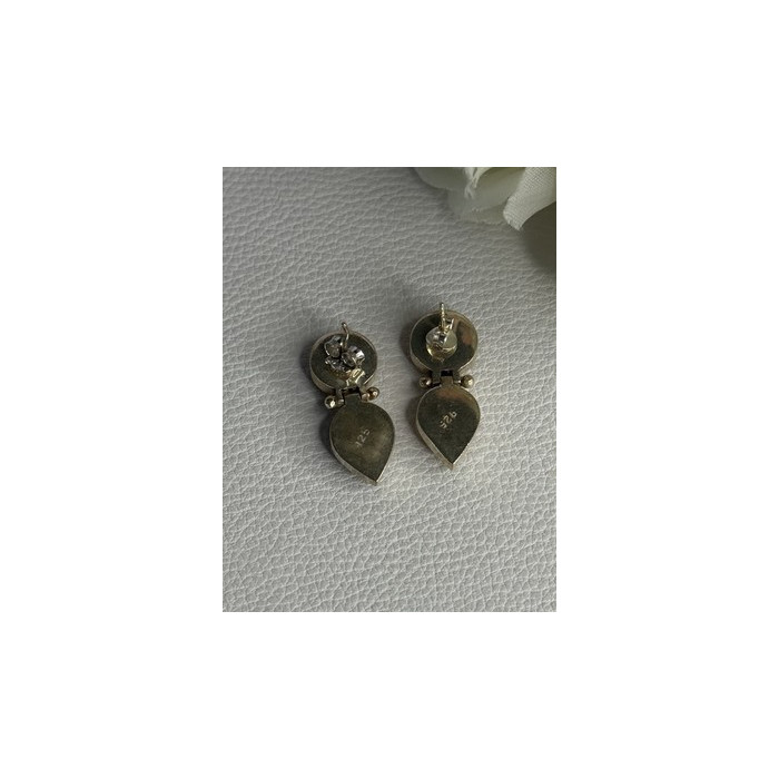 925 Sterling Silver Amethyst & Peridot Earrings Length 1 Inch