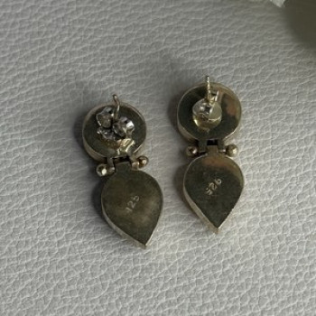 925 Sterling Silver Amethyst & Peridot Earrings Length 1 Inch