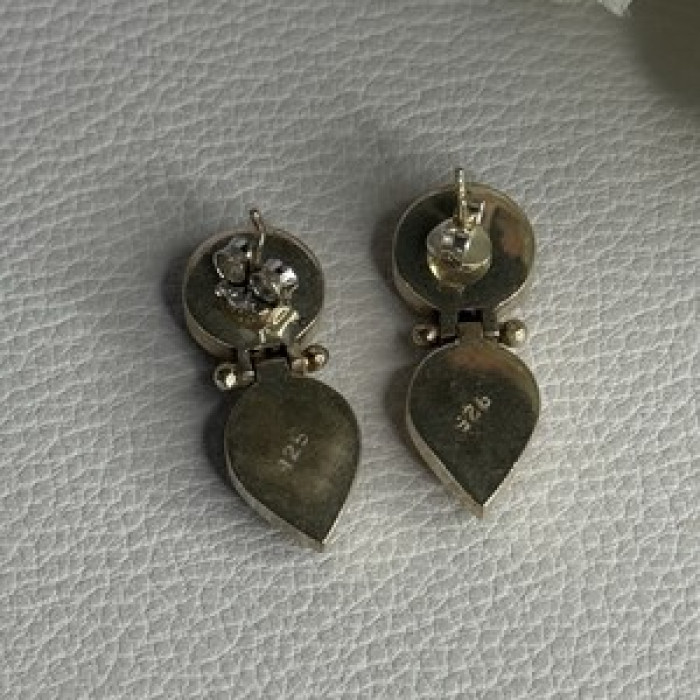 925 Sterling Silver Amethyst & Peridot Earrings Length 1 Inch