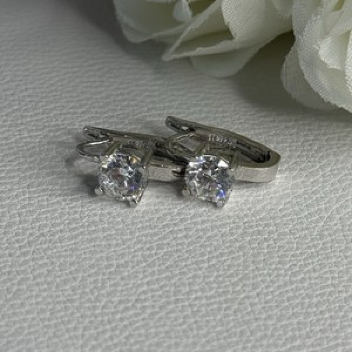 925 Sterling Silver CZ Earrings Length 0.65 Inch