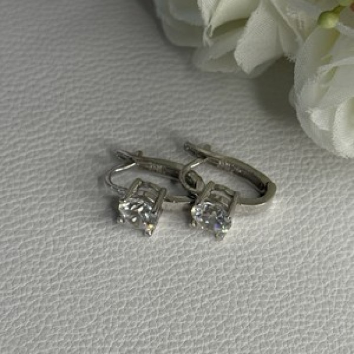 925 Sterling Silver CZ Earrings Length 0.65 Inch