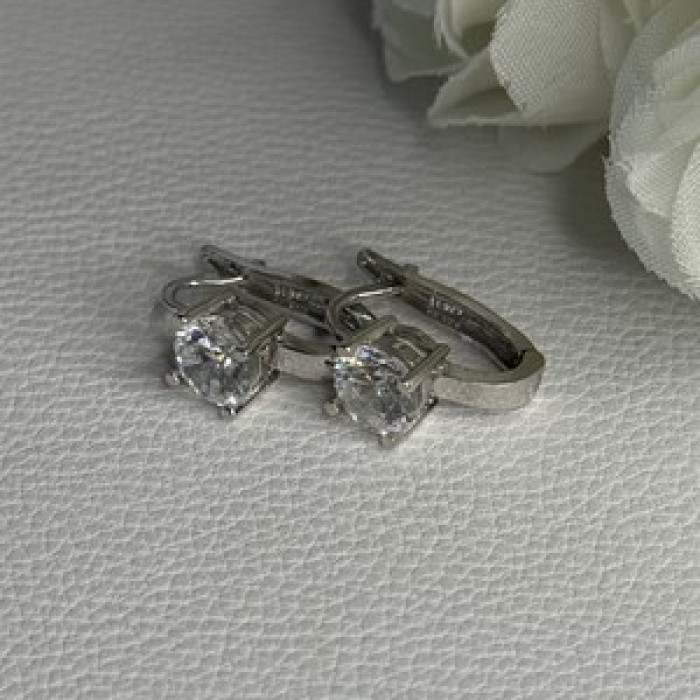 925 Sterling Silver CZ Earrings Length 0.65 Inch