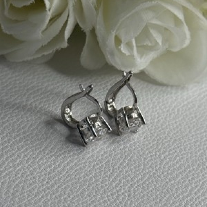 925 Sterling Silver CZ Earrings Length 0.65 Inch