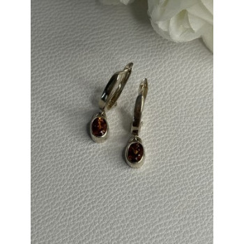 925 Sterling Silver Hessonite Earrings Length 1 Inch