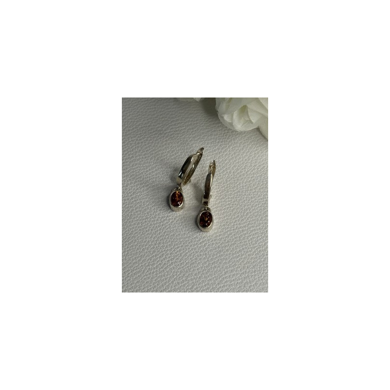 925 Sterling Silver Hessonite Earrings Length 1 Inch