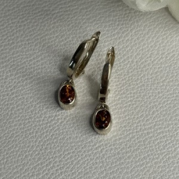 925 Sterling Silver Hessonite Earrings Length 1 Inch