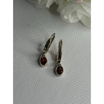 925 Sterling Silver Hessonite Earrings Length 1 Inch