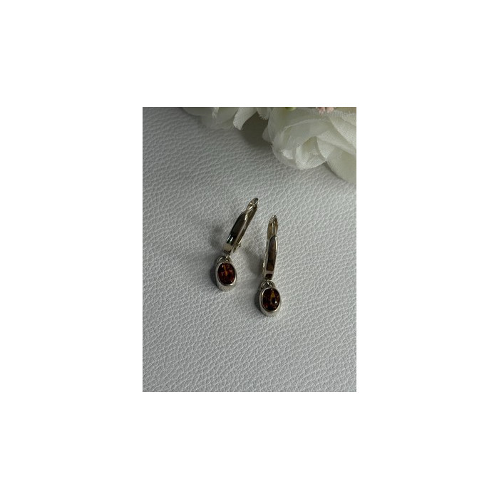 925 Sterling Silver Hessonite Earrings Length 1 Inch