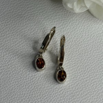 925 Sterling Silver Hessonite Earrings Length 1 Inch
