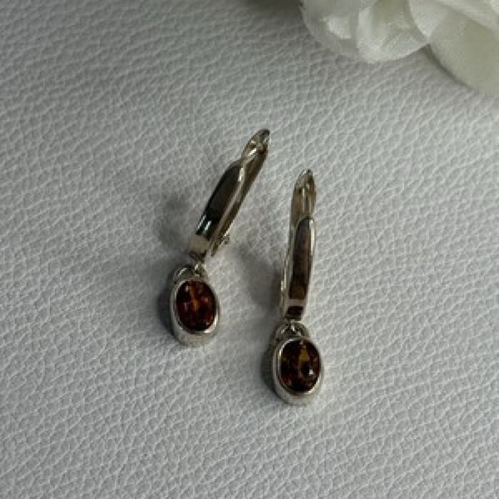 925 Sterling Silver Hessonite Earrings Length 1 Inch